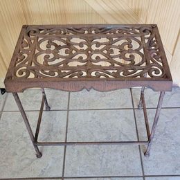 Little Cast Iron Side Table W/Ornately  Scrolled Top, Measures 18.5