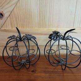 Pair of Metal Pumpkin Votive Holders Measure 9.5