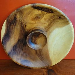 Artisan Round Wood Veggies & Dip Bowl