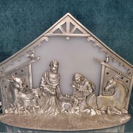 1997 Seagull Pewter Nativity Lightup Manger Scene, Measures 8.5