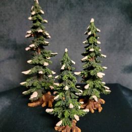 Dept 56 Winter Pine Trees w/ Pine Cones Village Accessory (Set of 3 Trees)