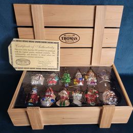 Thomas Paconi  Blown Glass, Hand Painted, Christmas Ornaments, Set of 12 in Wood Crate