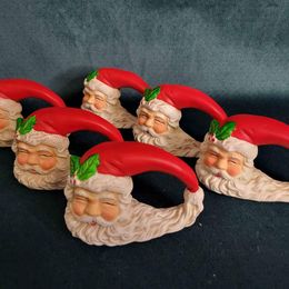 Set of 6 Ceramic Santa Clause Face Napkin Rings