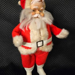 Vintage! White Boot, Straw Filled Santa Claus w/ Rubber Face, Measures Approx 10.5