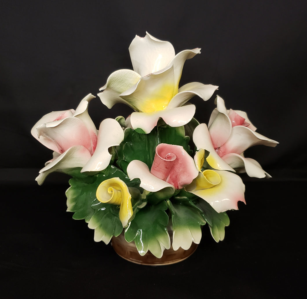 Capodimonte Porcelain Roses in Basket Figurine