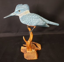 Load image into Gallery viewer, Carved Wood Kingfisher Figurine
