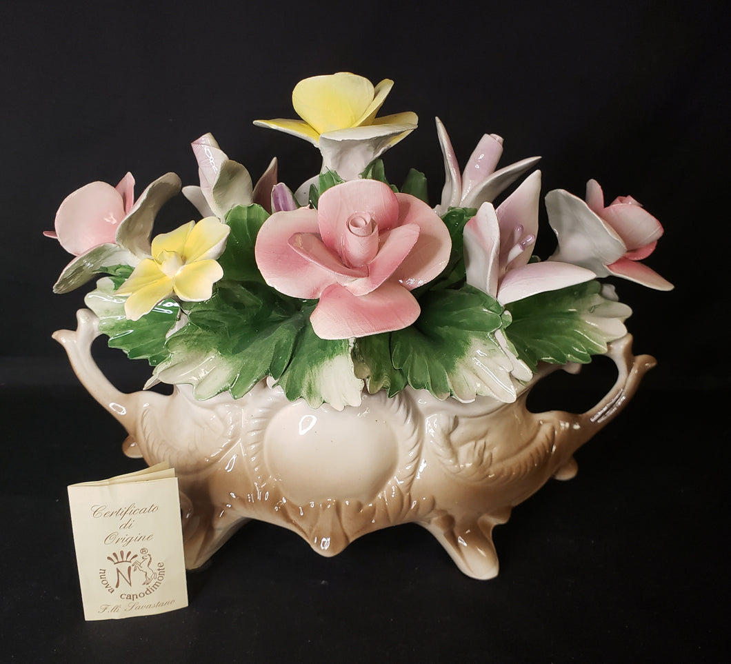 Capodimonte Porcelain Roses in Basket