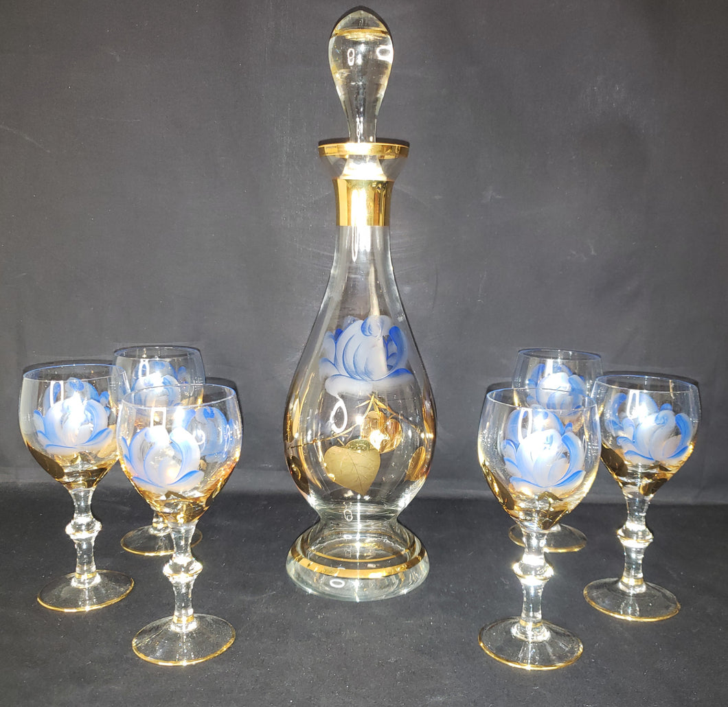 Bohemian Glass Decanter and Glasses