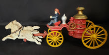 Load image into Gallery viewer, Cast Iron Toy Horse Drawn Fire Wagon
