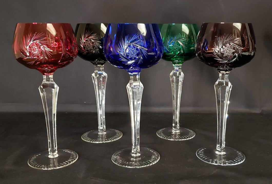 Bohemian Crystal Coloured Wine Goblets