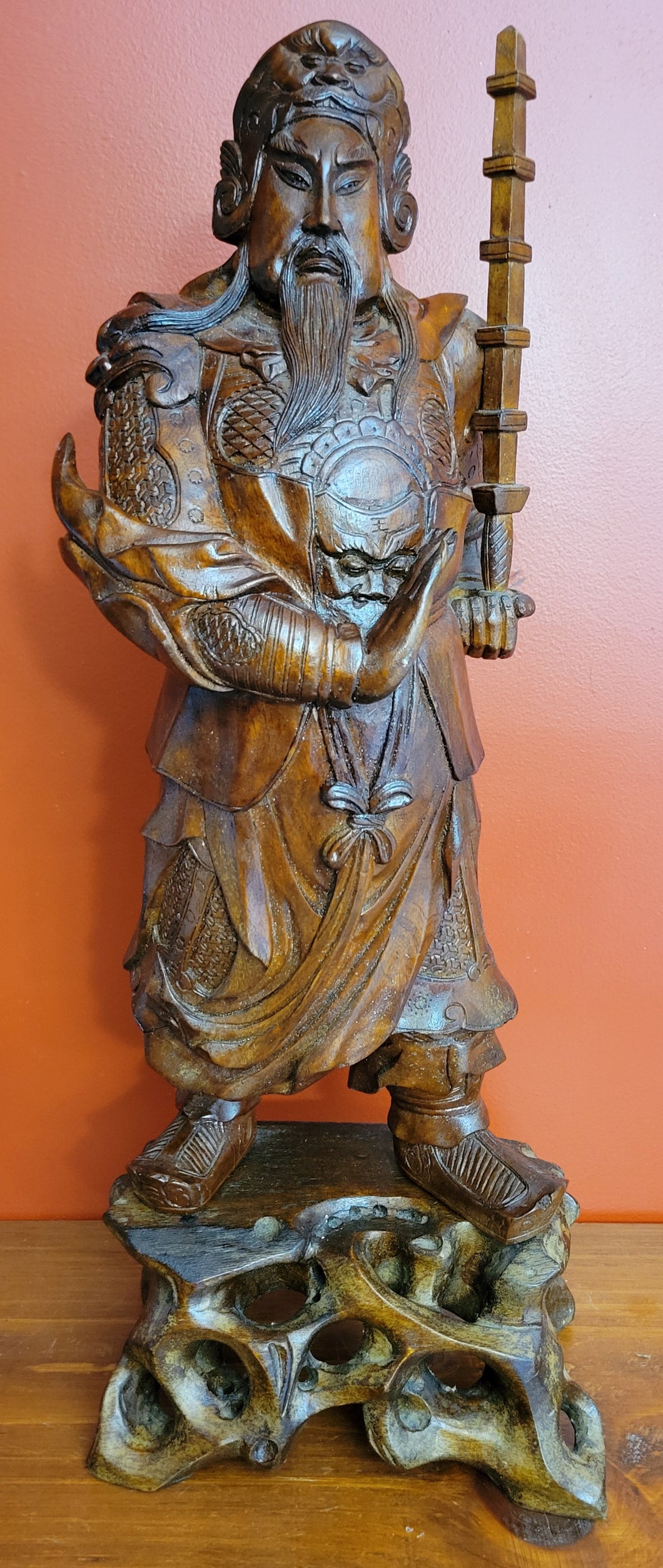 Rosewood Carved SamuraI Warrior Statue