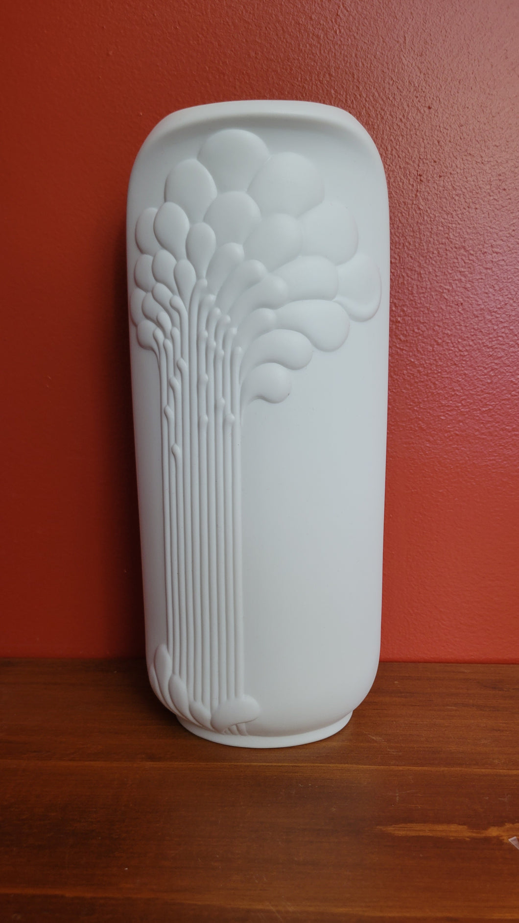 Kaiser White Bisque Fat Lava Era MCM Vase Marked with artists name M. Frey