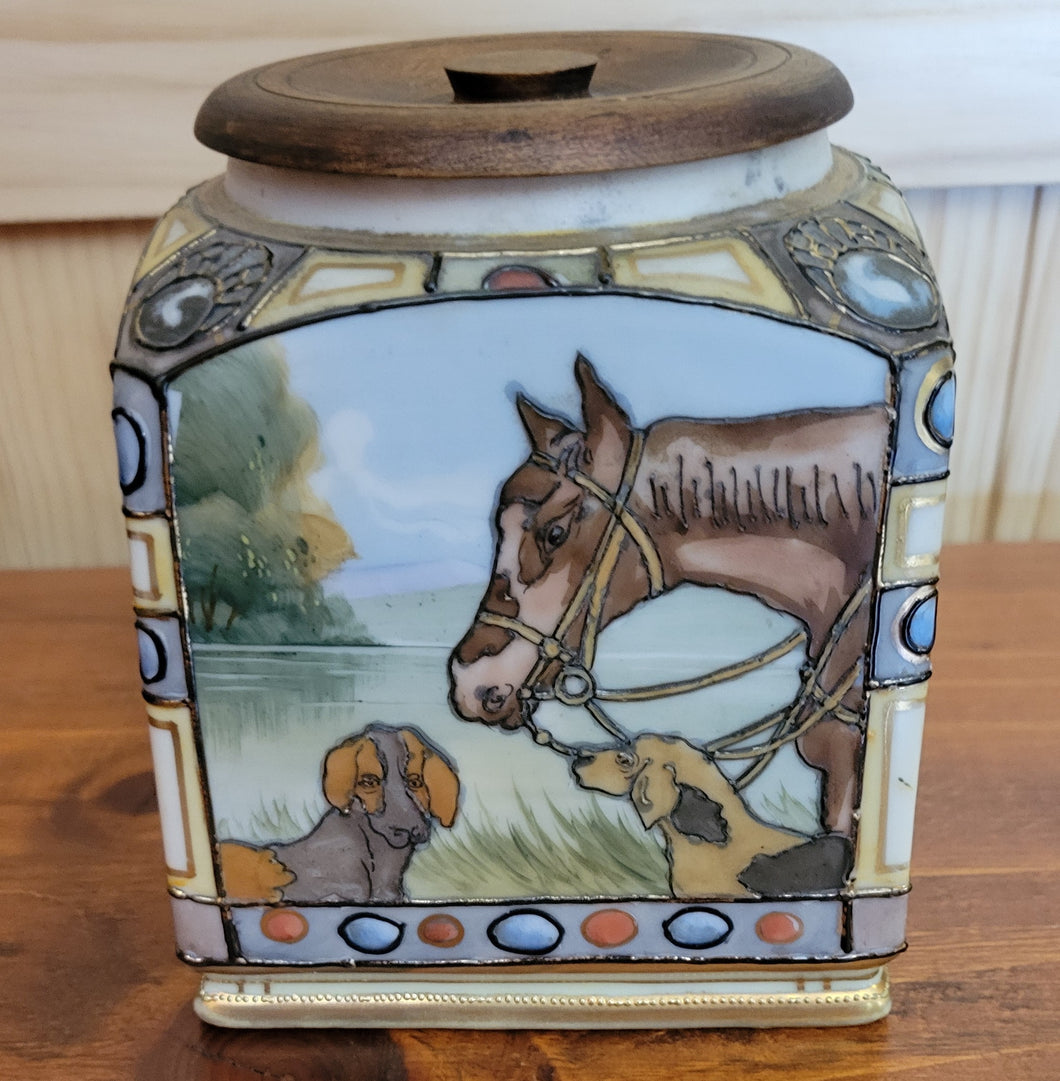 Nippon Hand Painted Humidor w/ Wood Lid