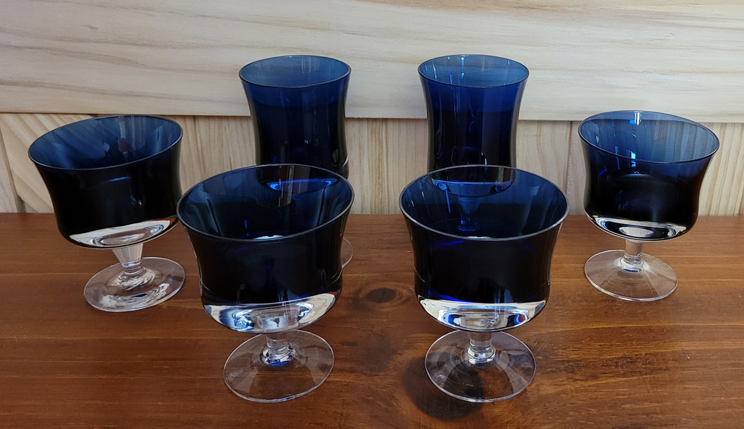 Denby Mirage Blue Water Goblets (2) & Sherbet Bowls (4)