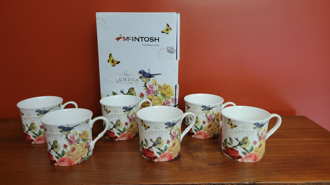 McIntosh Set of Six, Fine Bone China Mugs