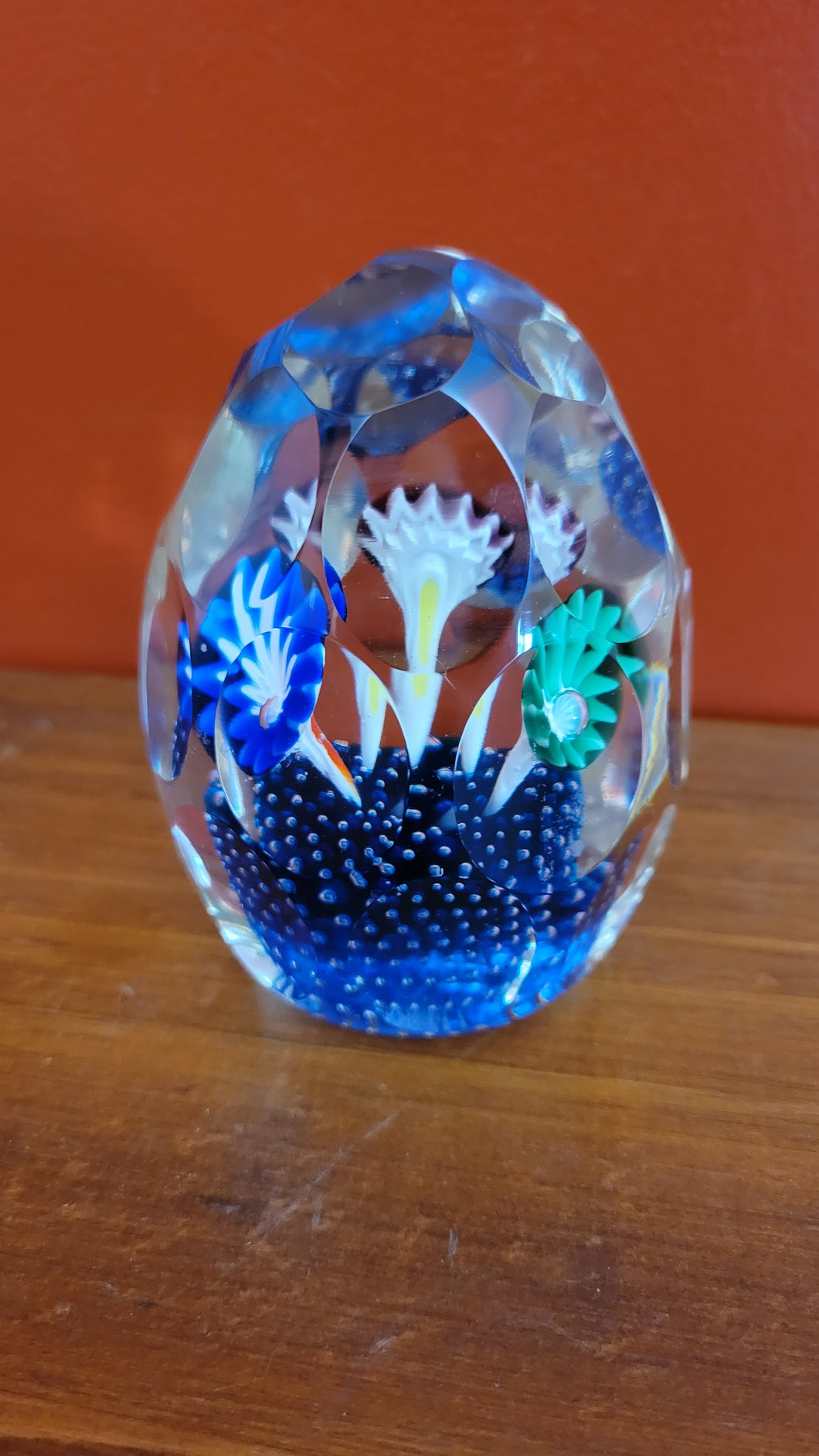 Murano Style Cut Glass Trumpet Flower Paper Weight