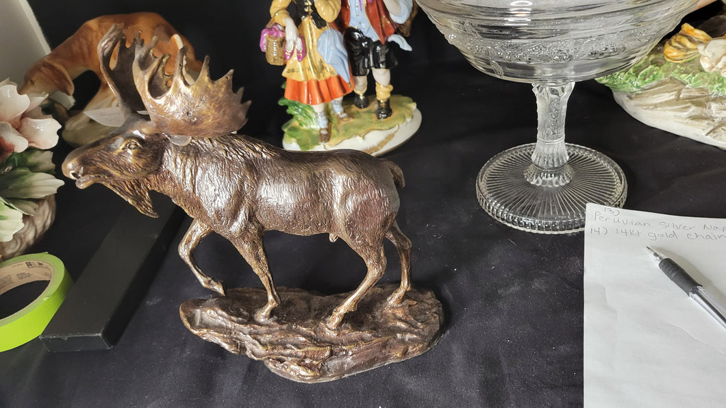 Cast Metal Moose Statue on Base