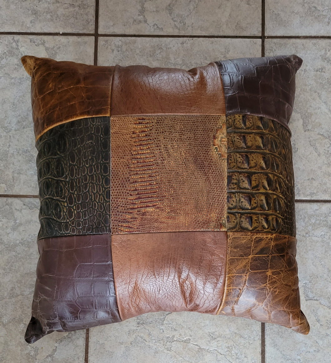 Embossed Gator Print Leather Patchwork Cushion