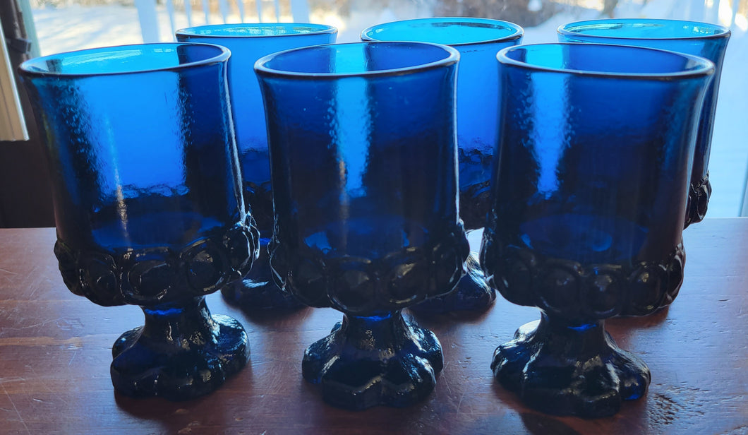 Tiffin Franciscan, Madeira Portugal, Pressed Cobalt Blue Goblets, Set of Six