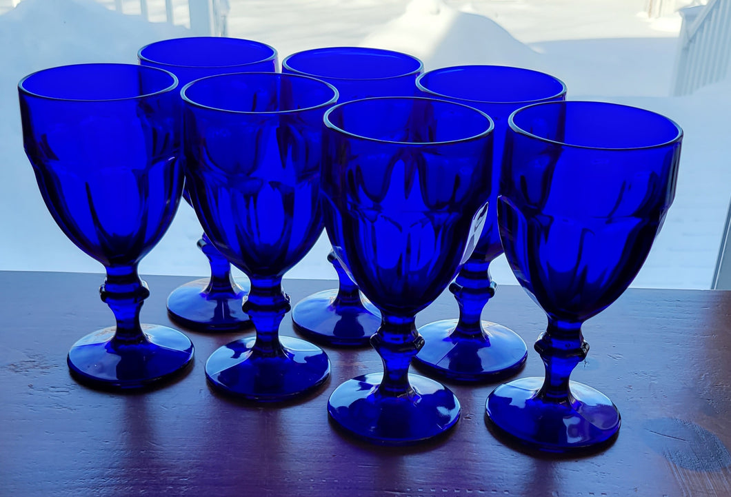 Cobalt Blue Pedestal Water Goblets (8 Pce)