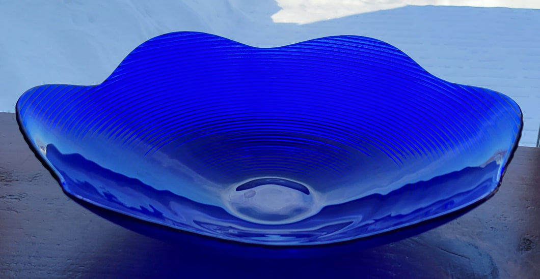 Cobalt Blue Ribbed Glass Decorative Bowl