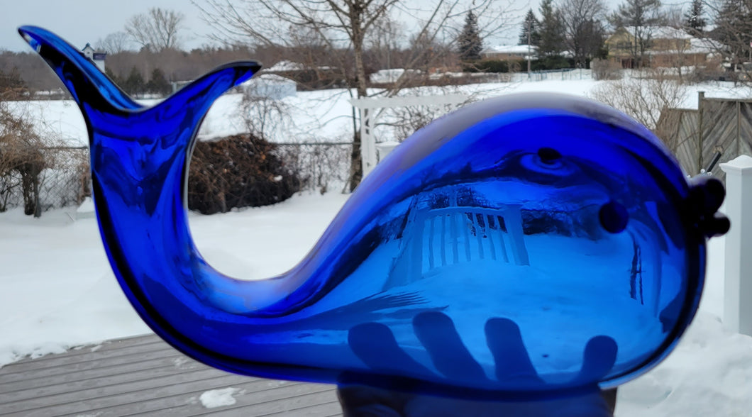 Cobalt Blue Glass Vase Shaped in a Whale