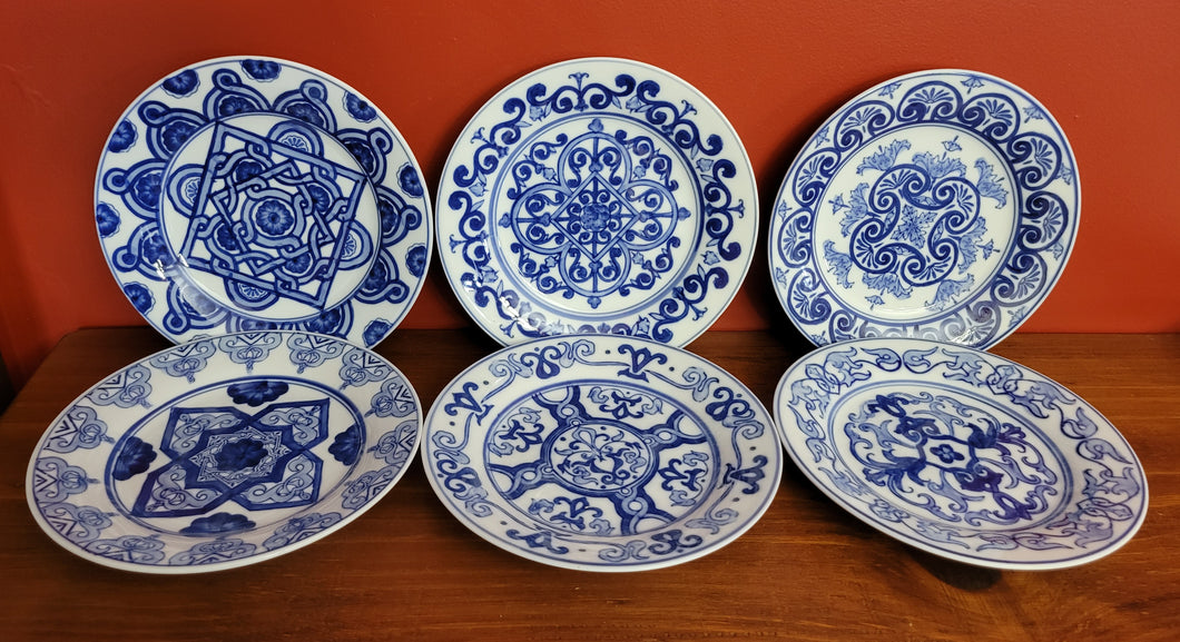 Vintage Bombay Company Blue & White Salad Plates (6) 8