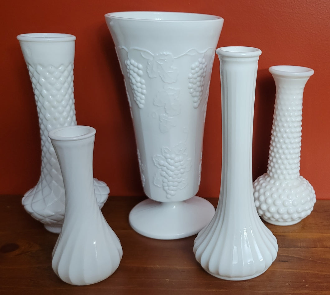 Vintage Milk Glass Vases (5 Pces)