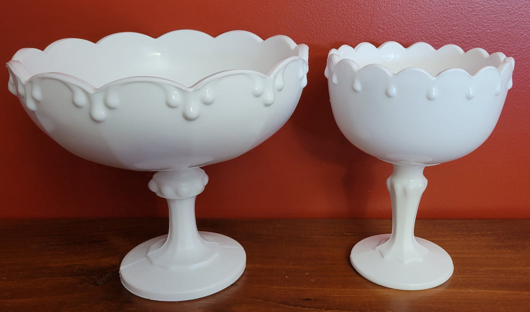 Vintage Indiana White Milk Glass Tear Drop Pedestal Compote & Flower Bowls