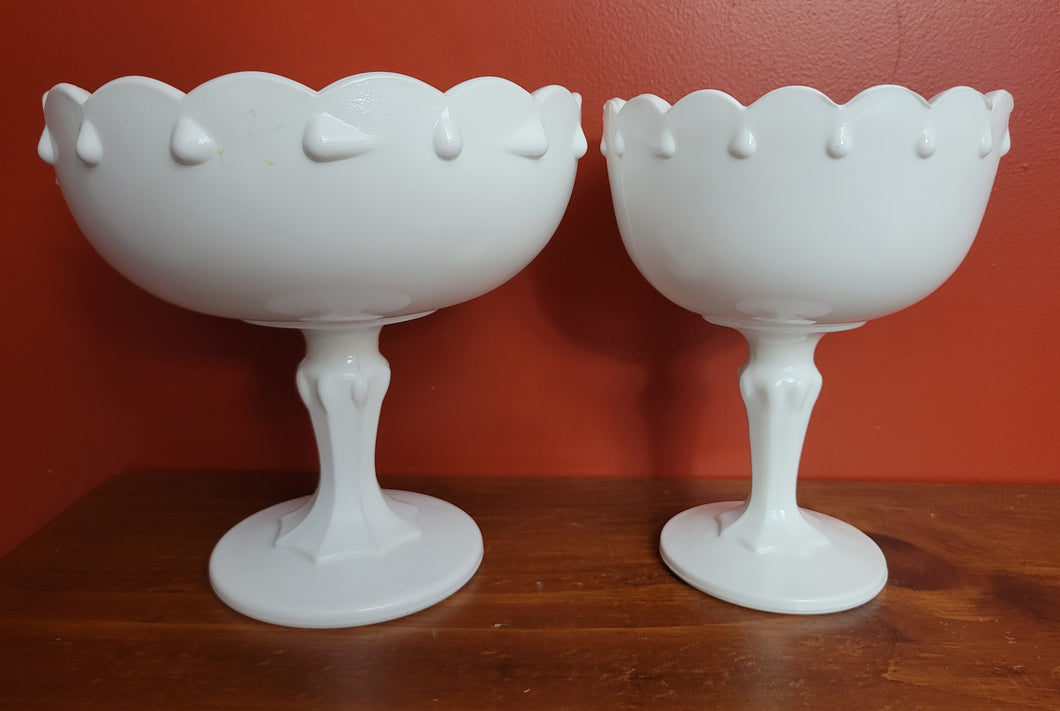 Vintage! Indiana Milk Glass Teardrop Pedestal Compote Dishes (2 Pce)