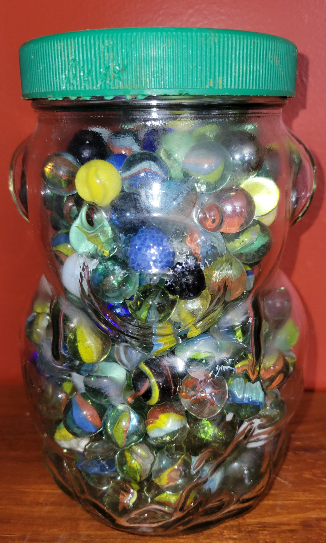 Vintage! Marbles in Kraft Peanut Butter Glass Jar