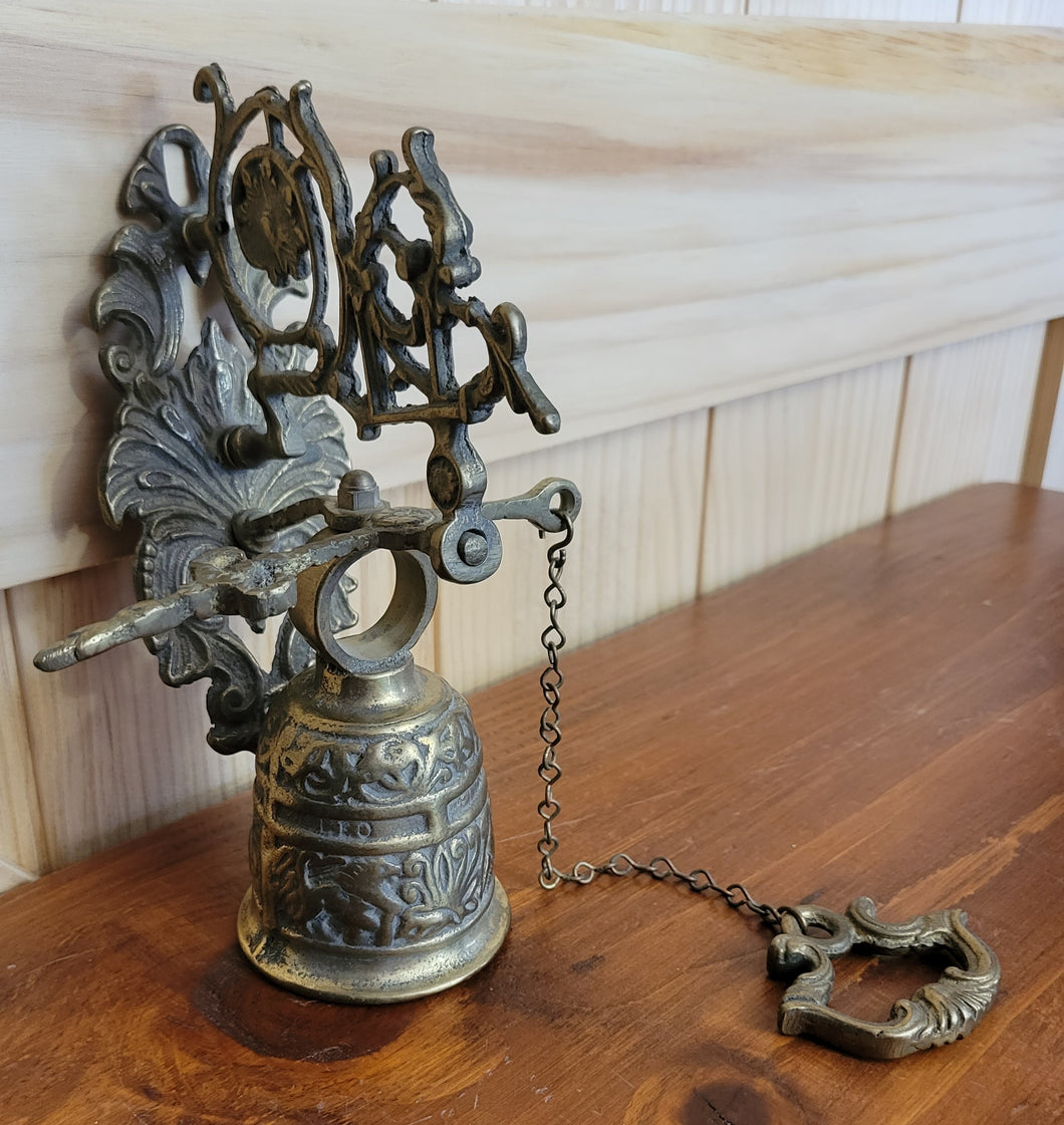 Brass Wall Mounting Bell w/ Zodiac Signs & Chain