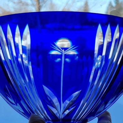 Russian Cut to Clear Cobalt Blue Crystal Bowl