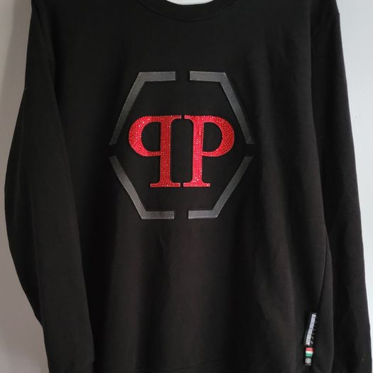 Philipp Plein Couture Sweat Shirt w/ Red Crystal Logo Size XL