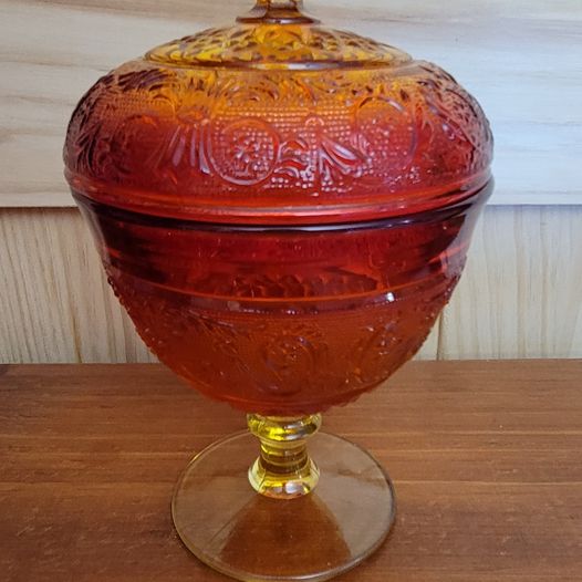 Vintage Amberina Pedestal Candy Dish