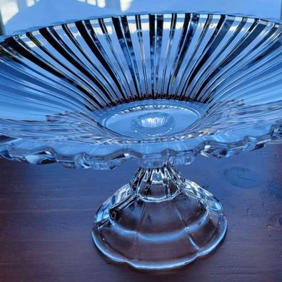 Beautiful! Round Crystal Pedestal Shallow Bowl.