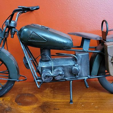 Unique! Military Style Metal Motorcycle Model w/Side Bags ,13