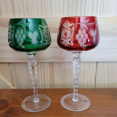 Stunning! Ajka Marsala Cut to Clear Wine Hock Goblets (2)!