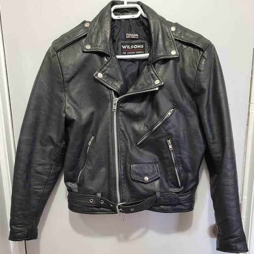 Wilsons Thinsulate Black Leather Motorcycle Jacket, Ladies Size Medium