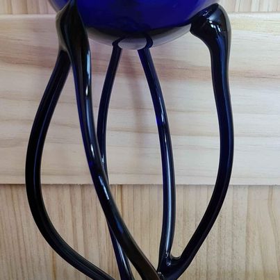 Cobalt Blue Art Glass Jellyfish Pedestal  Dish