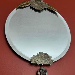 Beveled Ramsay Crowe Studio Decorative Mirror w/ an Embellished Metal Crown , Roses & Leaves