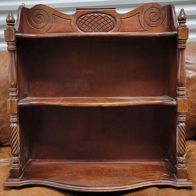 Wood Carved Display Shelf w/ Turned Spindles & Curved Shelves