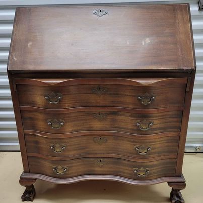 Genuine Mahogany Curved Front Secretary Desk , Circa 1940's