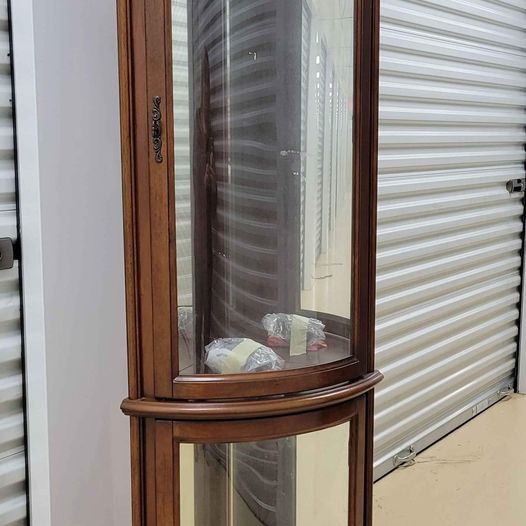 Lighted Corner Curio Cabinet w/ Rounded Glass Doors & Shelves