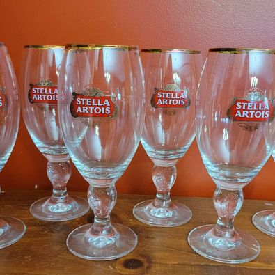 New! Stella Artois Chalice Gold Rimmed,Beer Glass Set of Six, 40 Cl