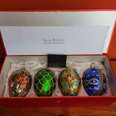 Joan Rivers Faberge Inspired Blown Glass Egg Christmas Ornaments (4 pce)