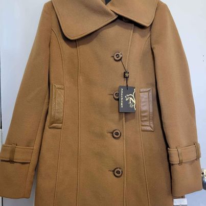 New! Mackage Womans Wool & Cashmere Winter Coat w/ Genuine Leather Trim, Size Medium