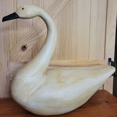 Solid Wood Carved Hand Painted Swan Measures Approx 22