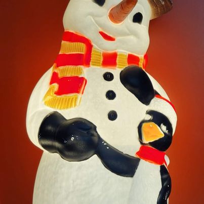 Vintage Frosty the Snowman w/ Penguin Plastic Blow Mold