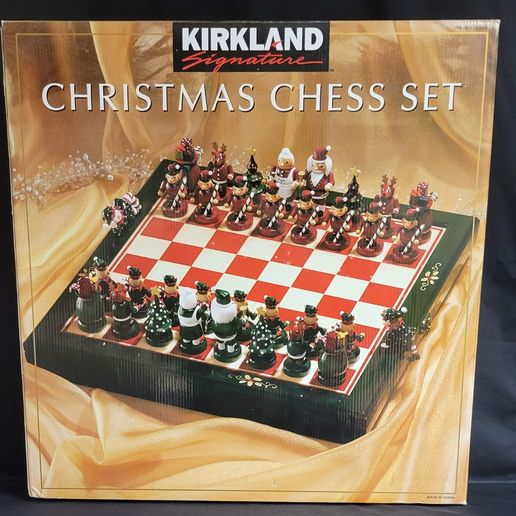 New Open Box Kirkland Christmas Chess Set in Case